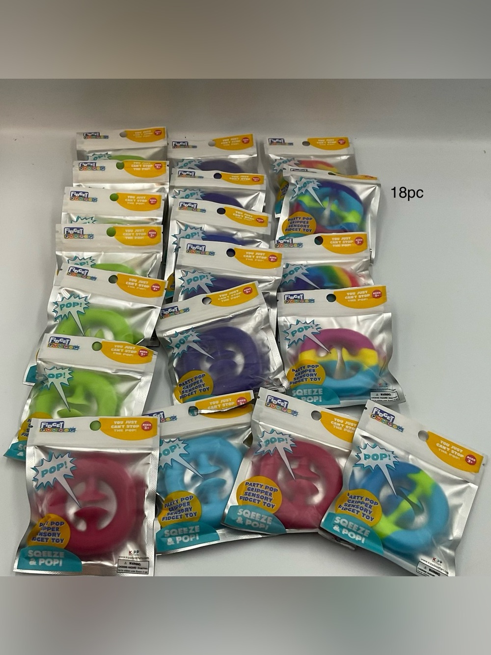 18pc Multicolor Squeeze & Pop Fidget Toy - Assorted Colors